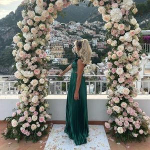 Green ruffle sleeve gown dress